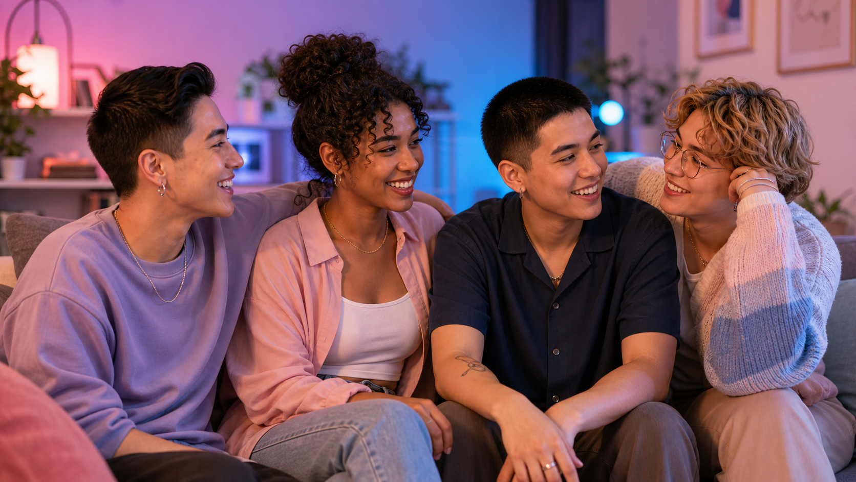 A group of trans and trans-friendly friends smiling together
