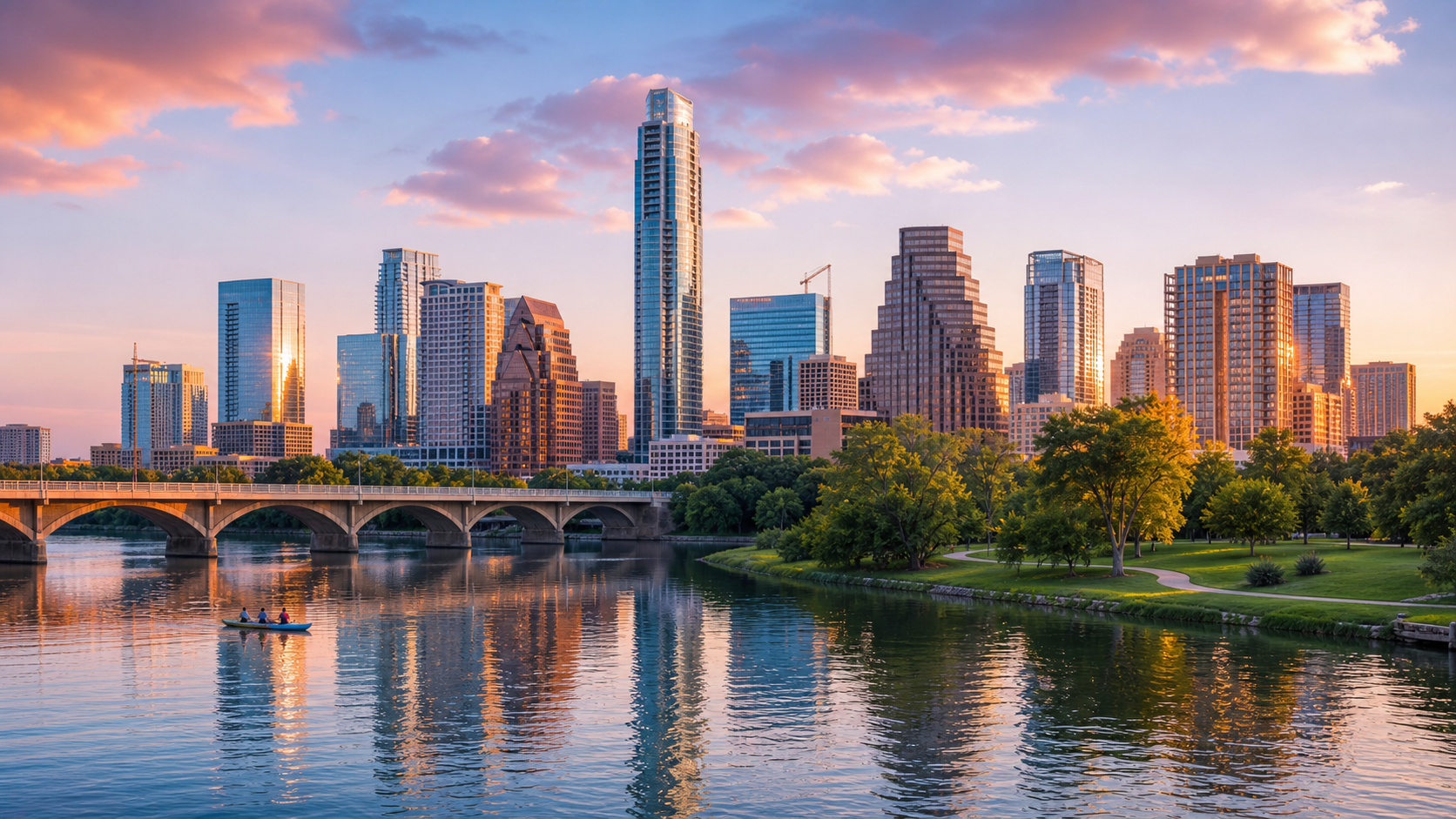 Texas city skyline in warm daylight